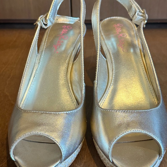 Lilly Pulitzer Metallic Gold Platform Shoes New - Picture 6 of 7